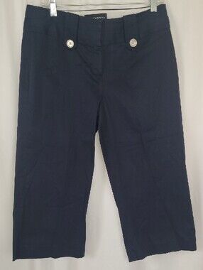 Sharagano Navy Blue Capri Crop Pants Size 8 High Rise Nautical Button Detail